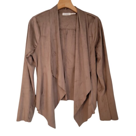 Blu Pepper Jacket Tan Faux Suede Draped Long Sleeve‎ Open Front Size Large - Picture 1 of 8